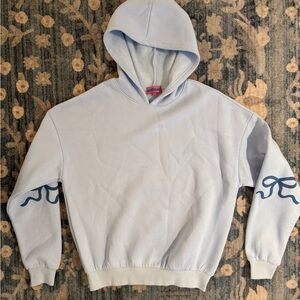 Edikted Light Blue Women's Hoodie with Navy Bow Detail